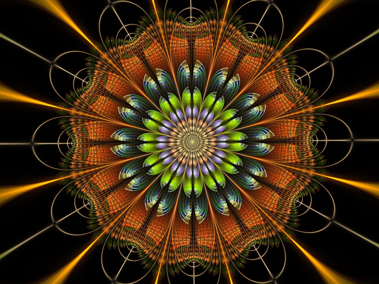 Красивый разноцветный абстрактный цветок, 3д графика