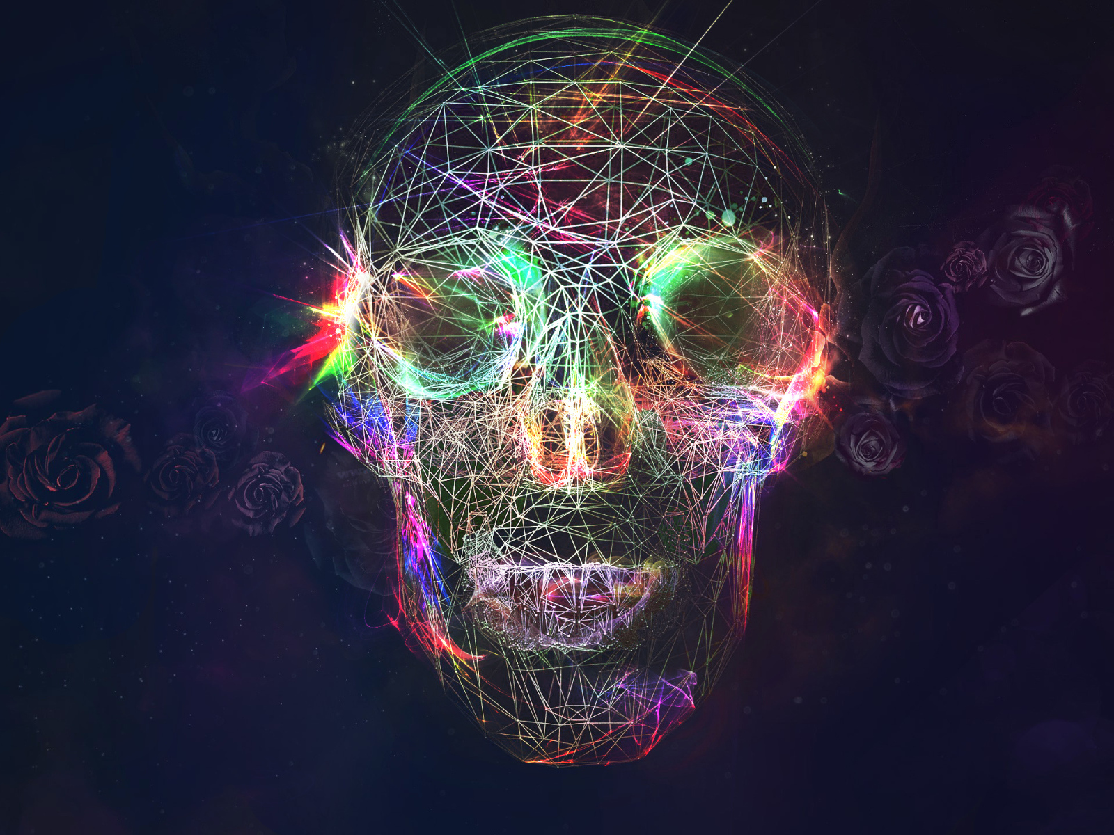 Нарисованный абстрактный череп с розами