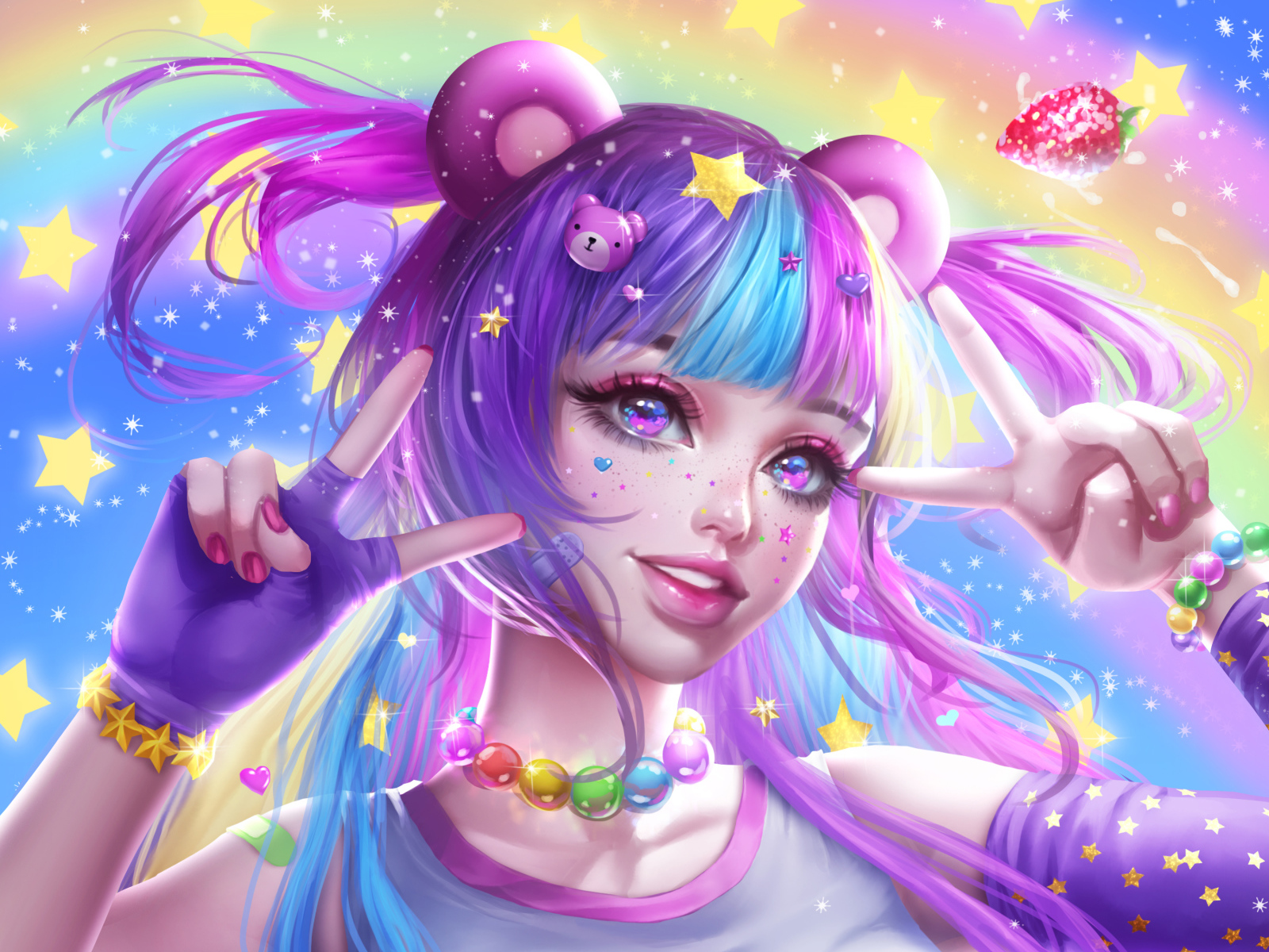 Яркая девушка аниме с фиолетовыми волосами