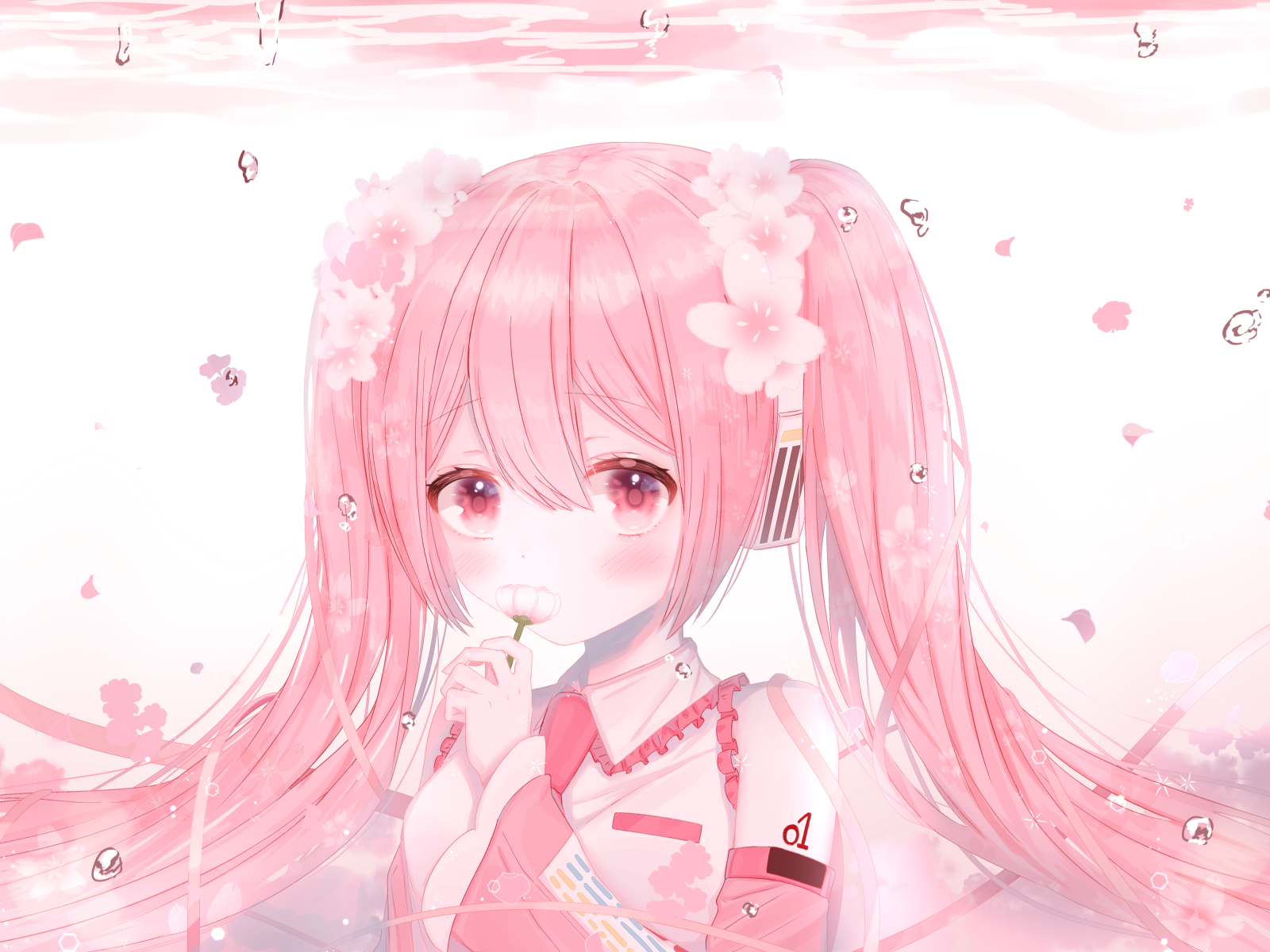 Девушка Сакура Мику с розовыми волосами аниме Вокалоид