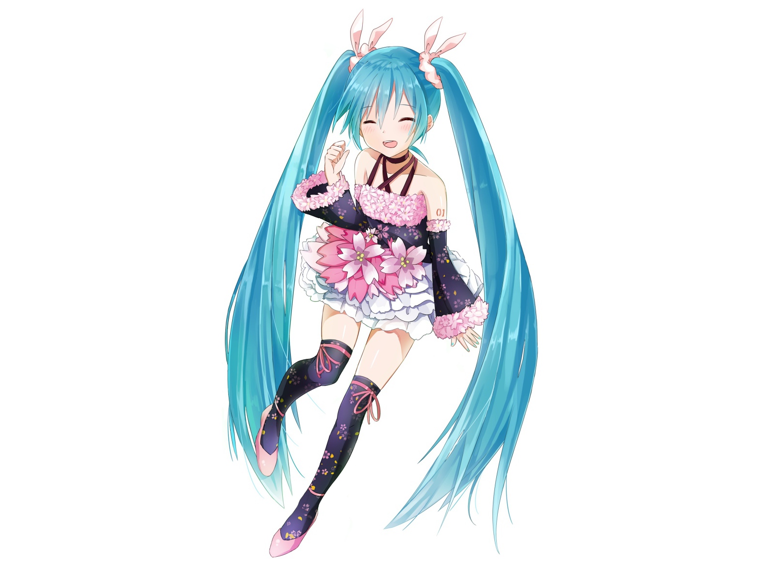 Девочка с голубыми волосами Hatsune Miku аниме Вокалоид 