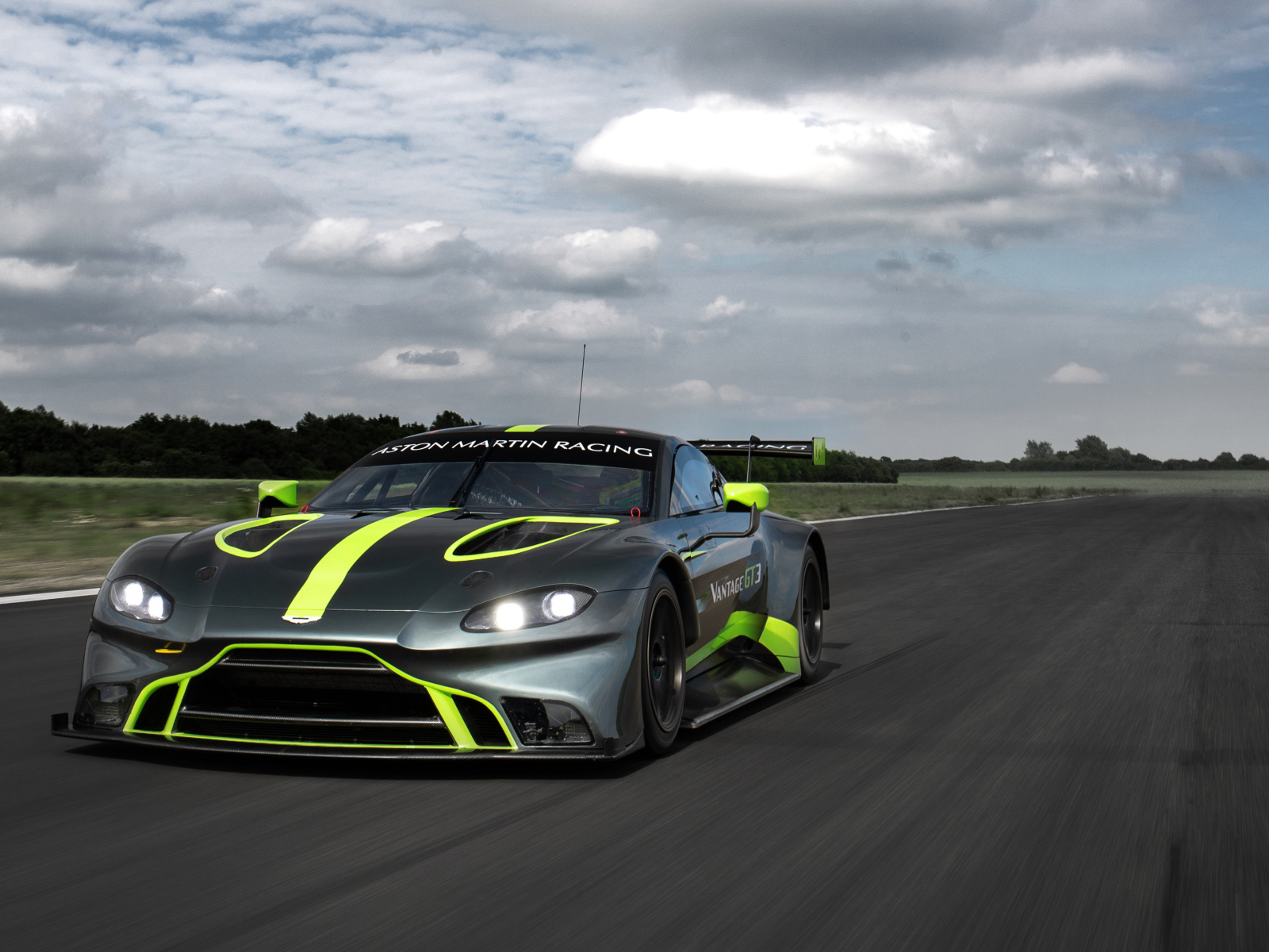 Sports car Aston Martin Vantage GT3, 2018 on the track