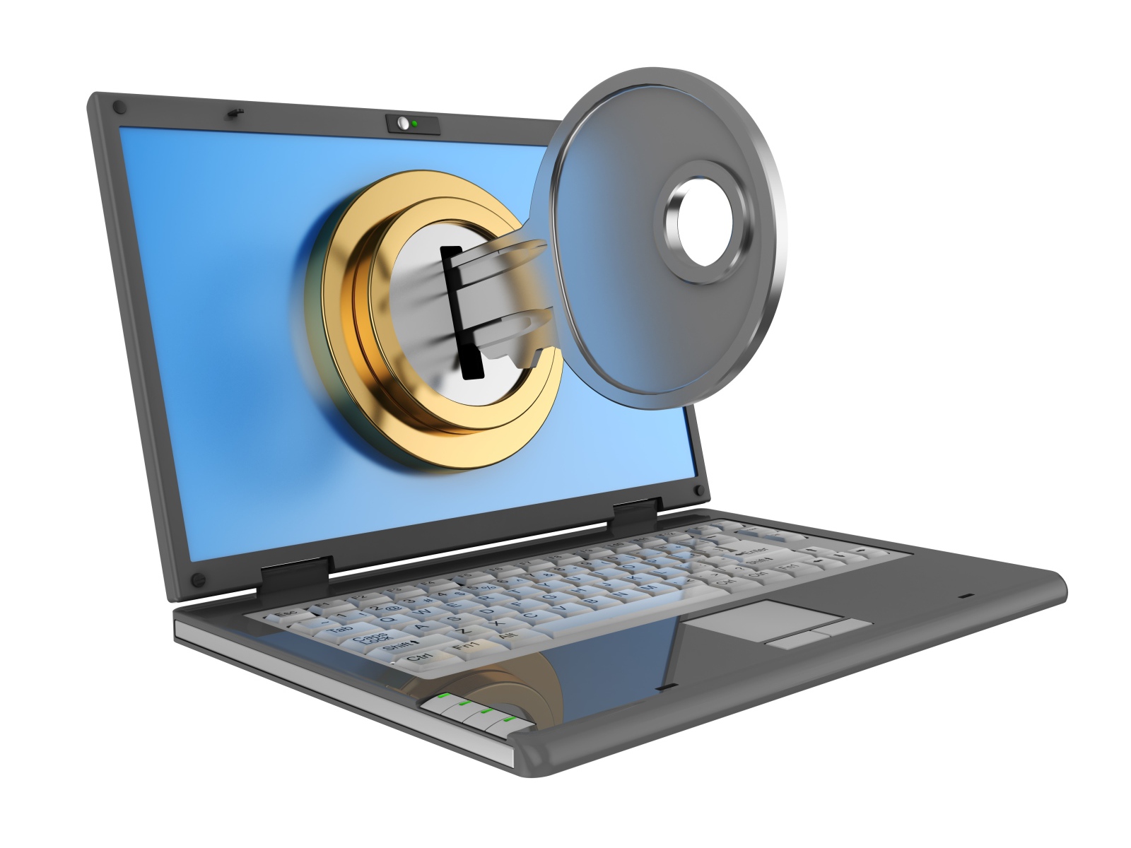 Ключ в замочной скважине на мониторе ноутбука