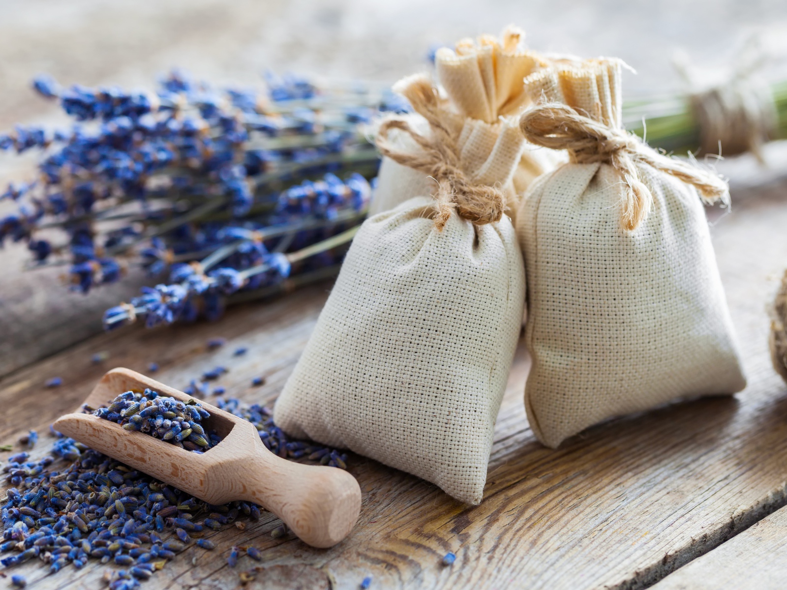 Маленькие мешочки с ароматными сухоцветами лаванды
