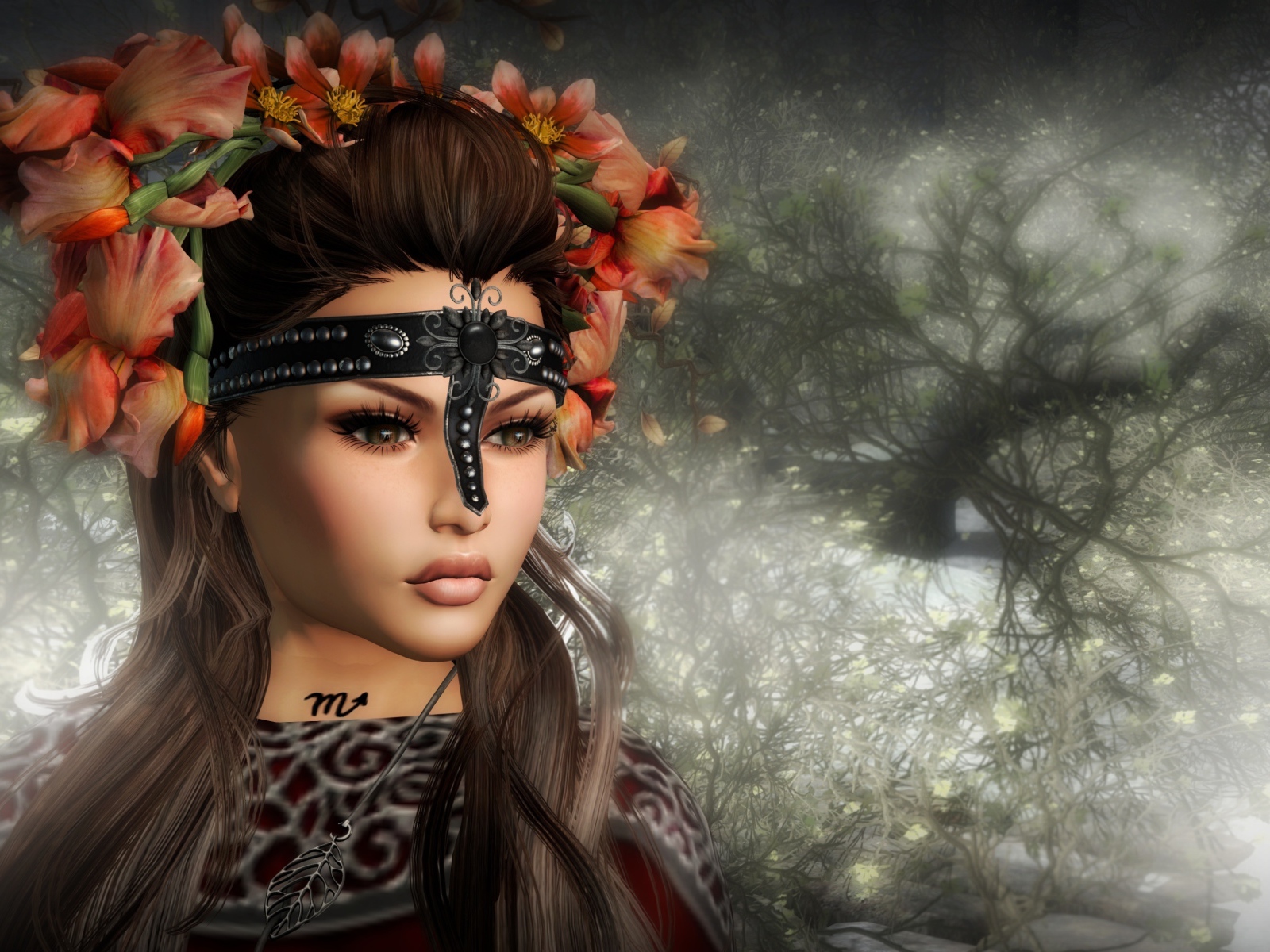 Красивая девушка с венком на голове, фэнтези