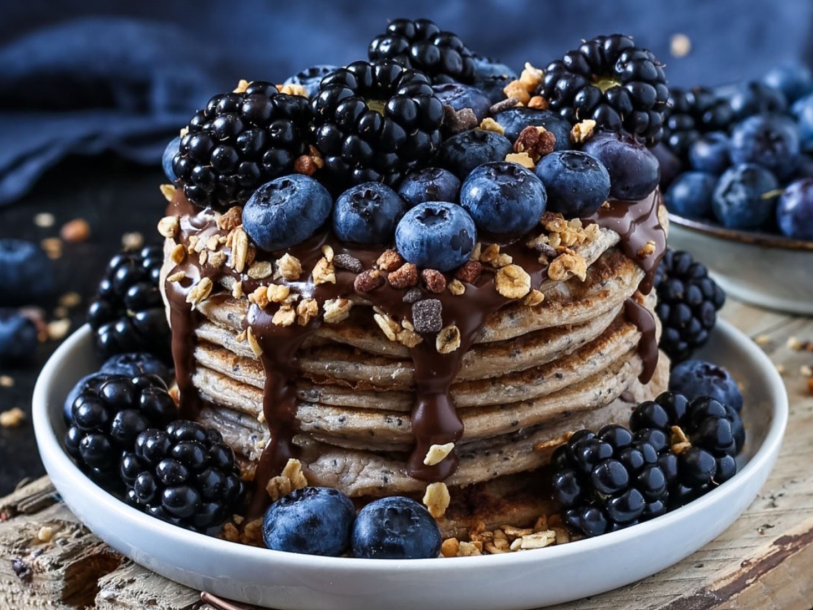 Панкейки с ягодами черники и ежевики