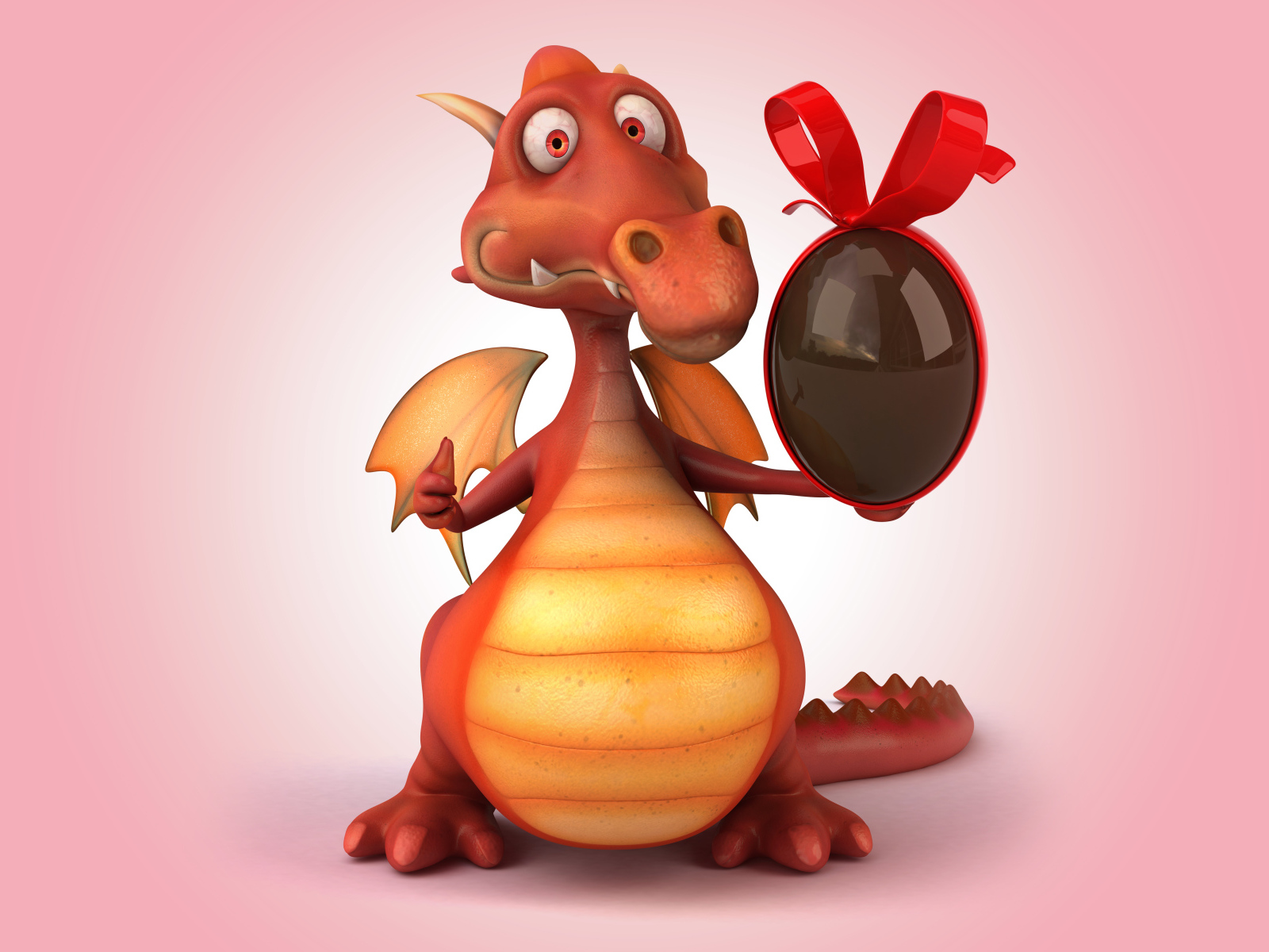 Красный дракончик с шоколадным яйцом в лапе