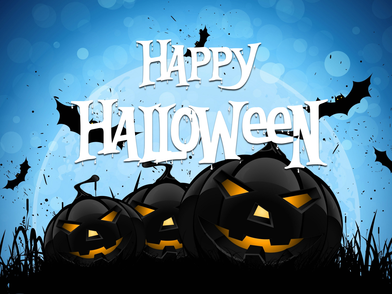 Черные тыквы на голубом фоне, Счастливого Хэллоуина