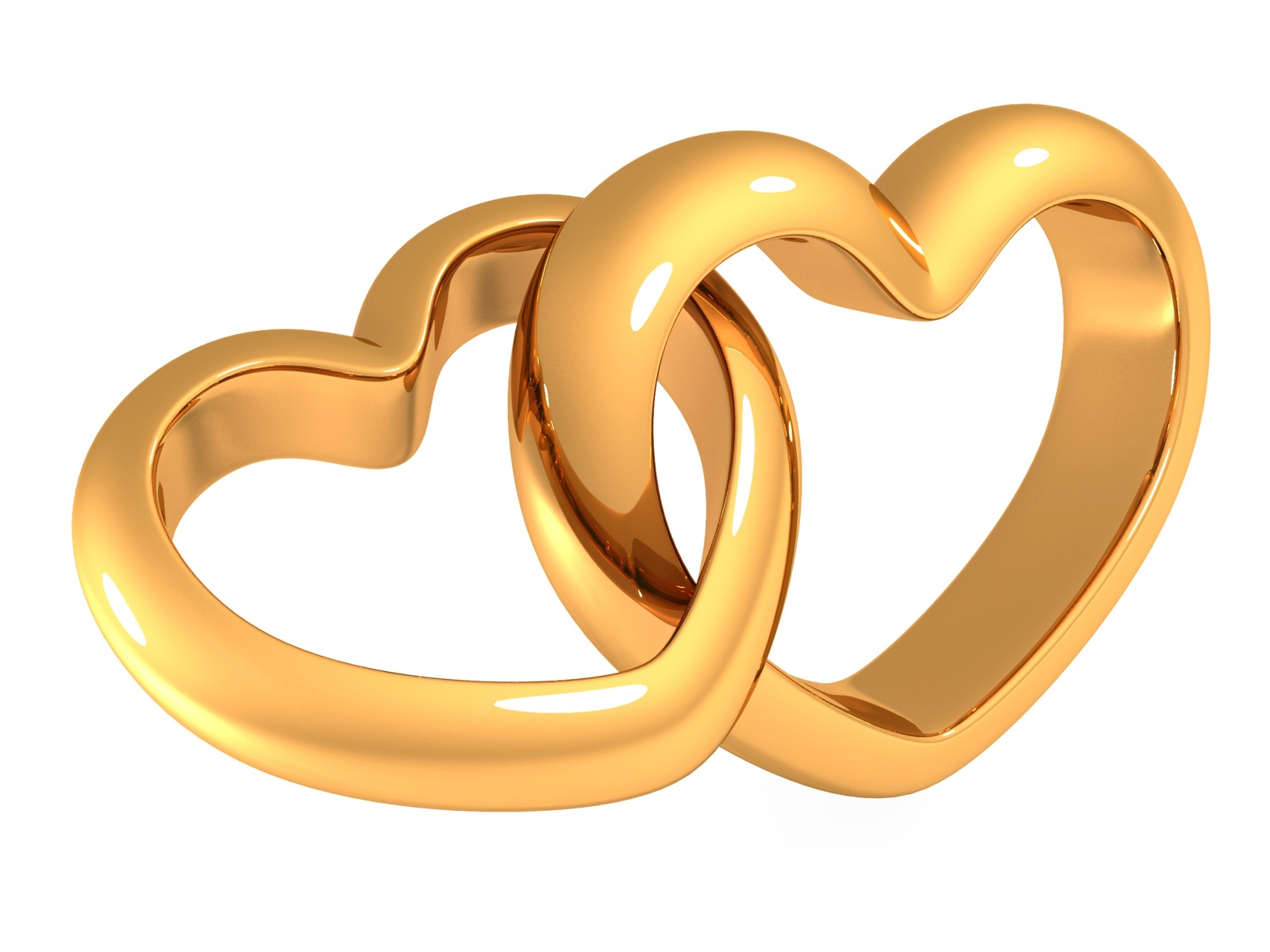Two golden hearts on a white background