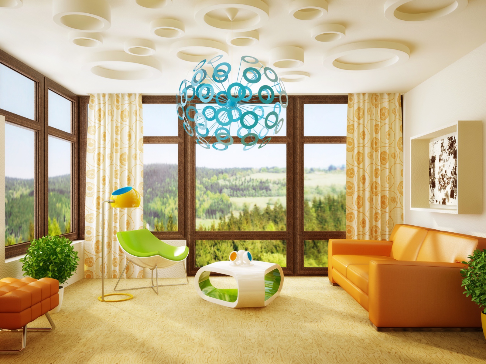 Уютная детская комната с большими окнами 