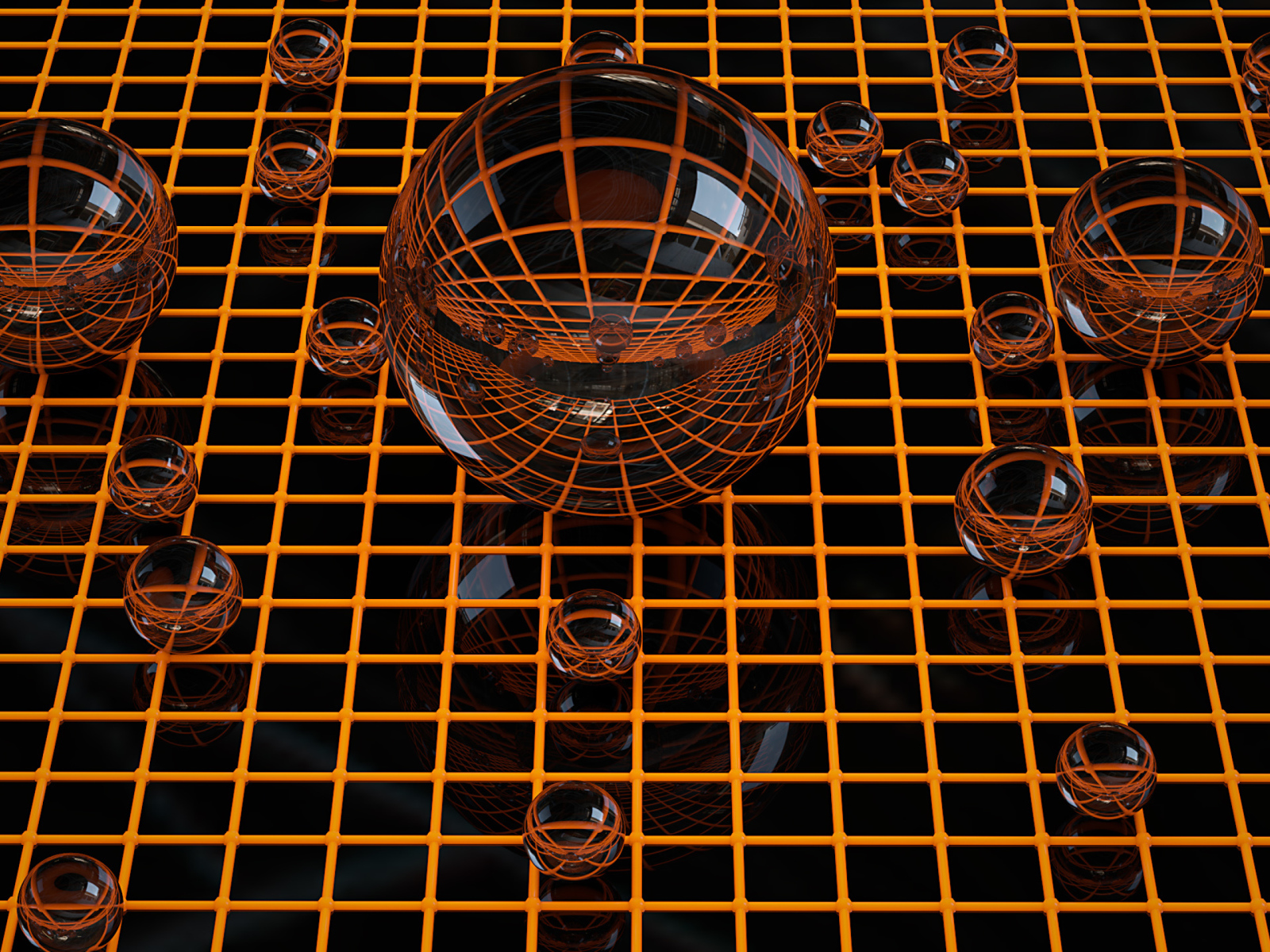 Стеклянные сферы на сетке 3д графика