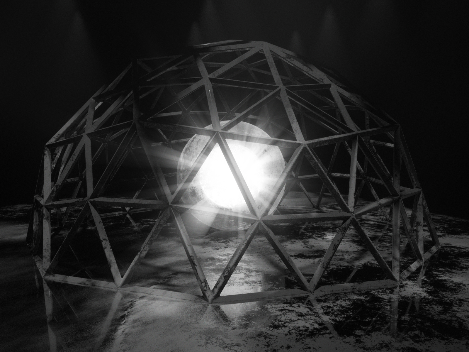 Белый яркий шар под железной клеткой 