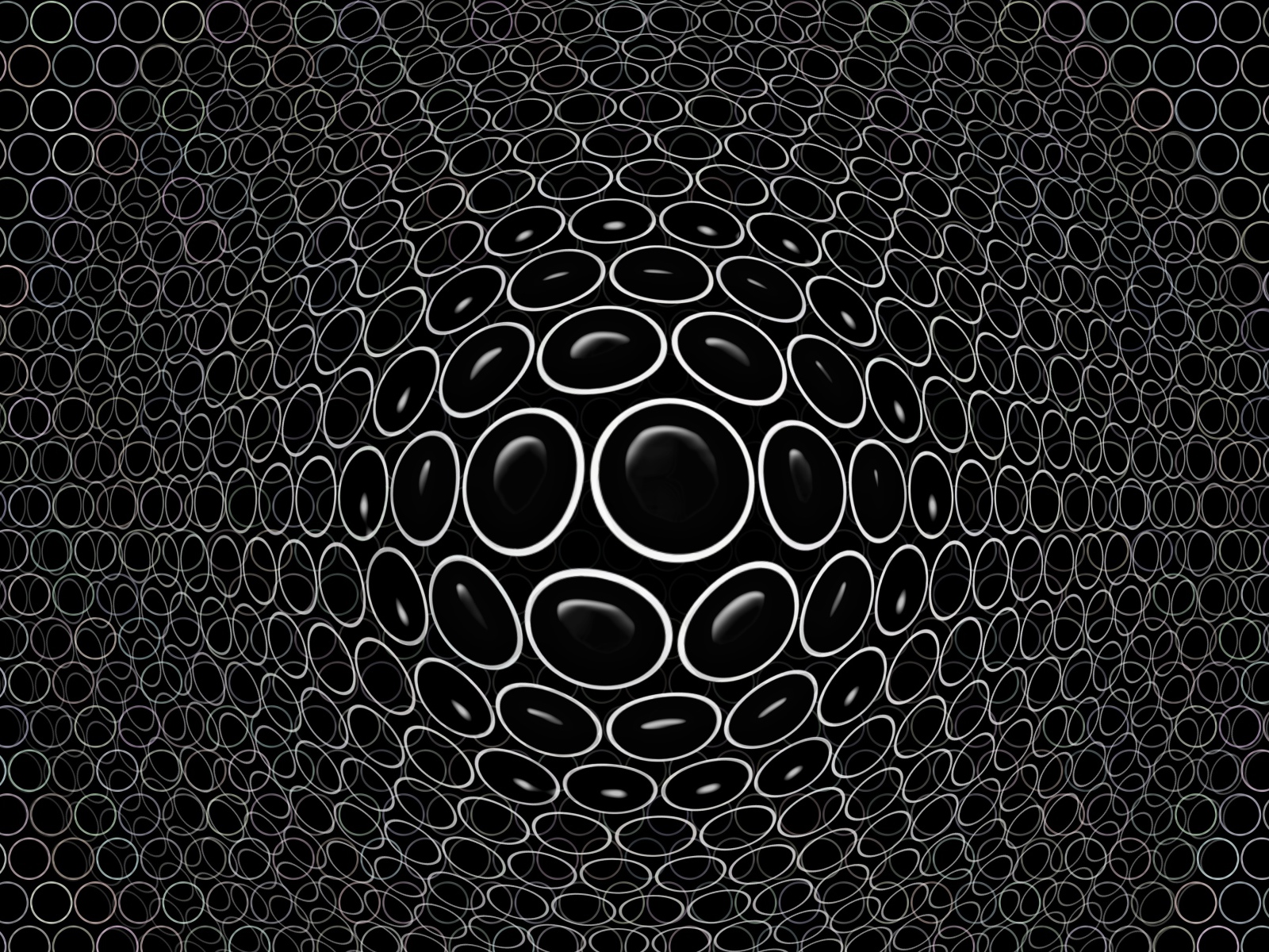 Белые круги на черном фоне 3д графика