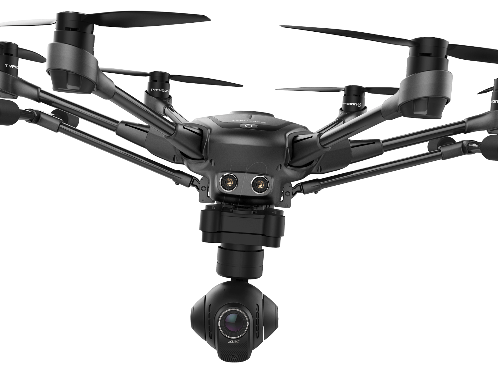 Черный квадрокоптер Yuneec Typhoon H на белом фоне