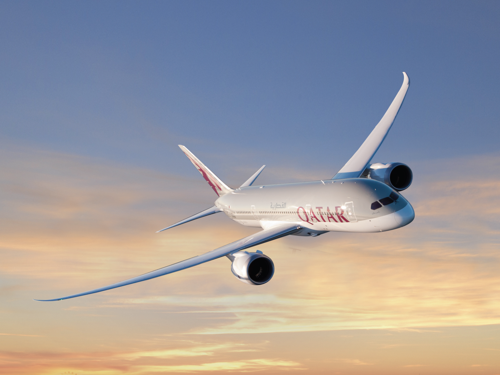 Боинг авиакомпании Qatar в небе