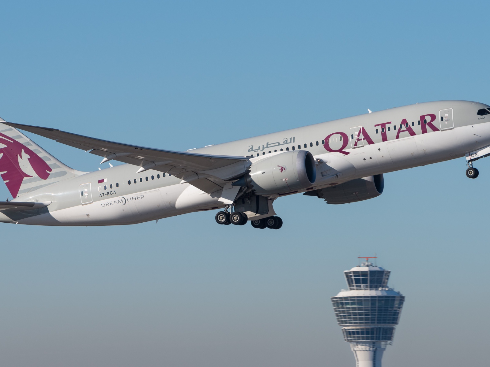 Qatar's Airbus flies in the sky