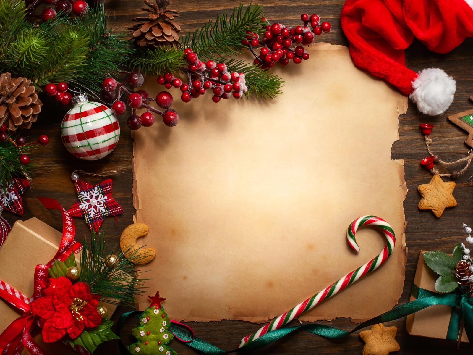 Шаблон для поздравительной открытки на Рождество с декором