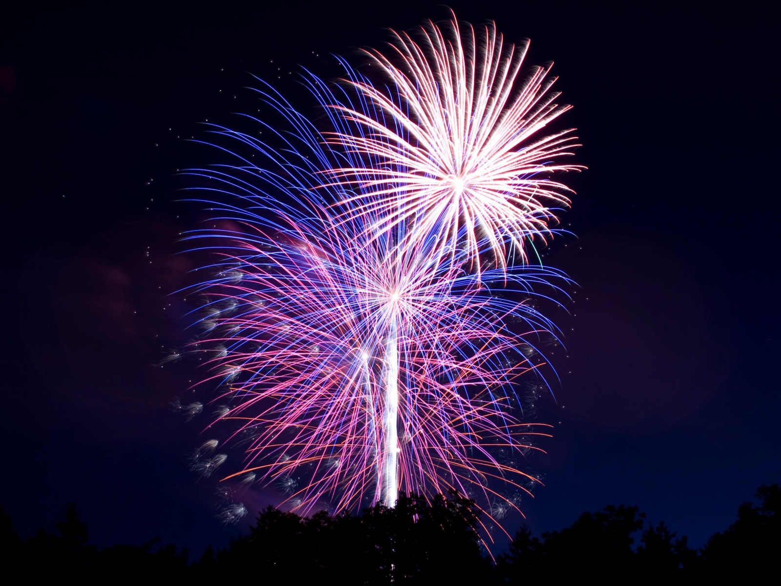 Яркий разноцветный салют в ночном небе