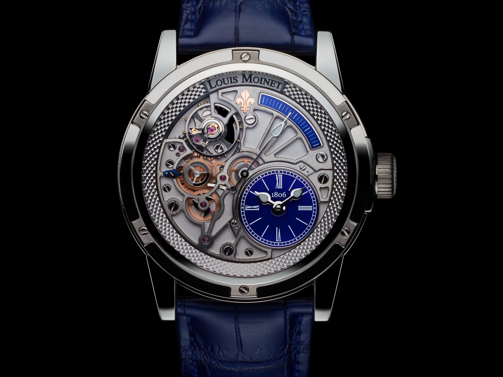 Стильные мужские часы Louis Moinet на черном фоне
