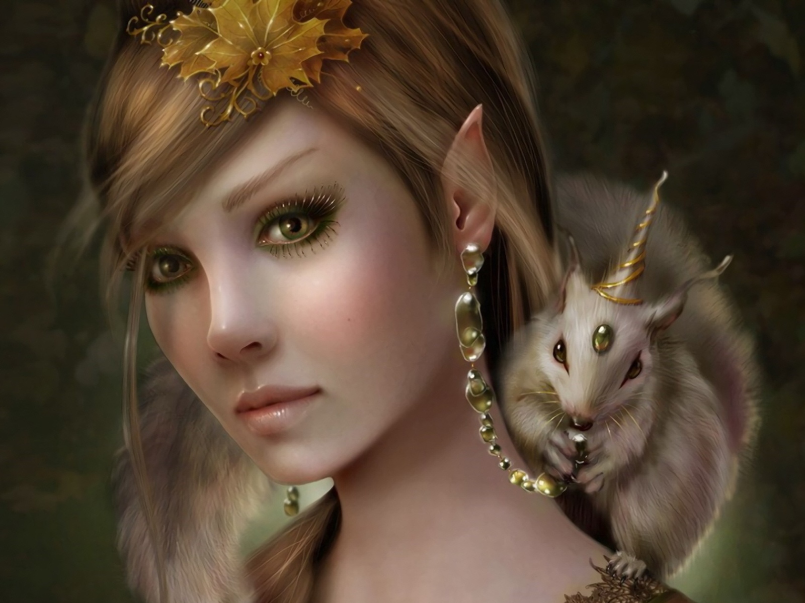 Красивая фантастическая девушка с животным на плече