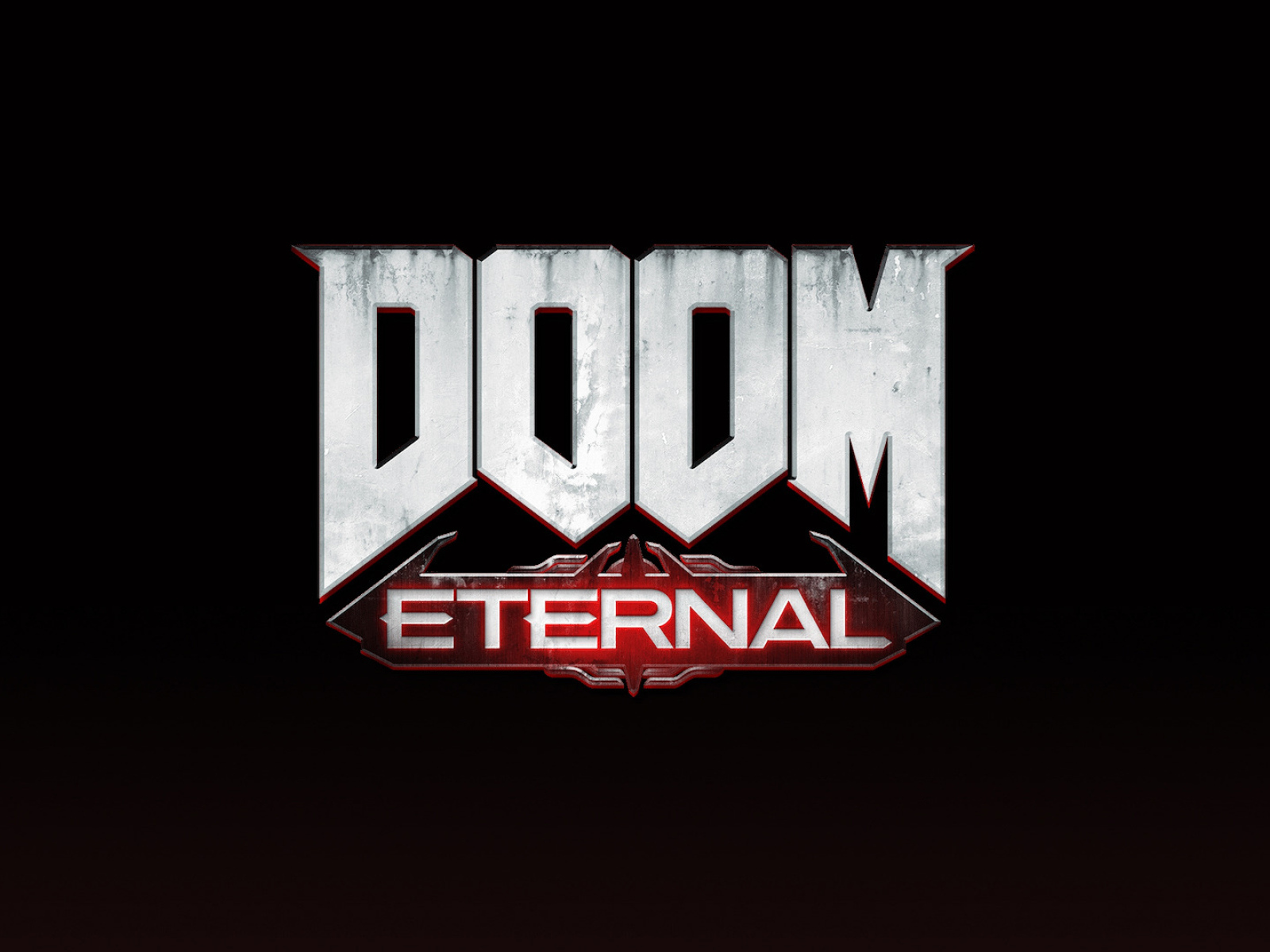 Логотип новой компьютерной игры DOOM Eternal на черном фоне