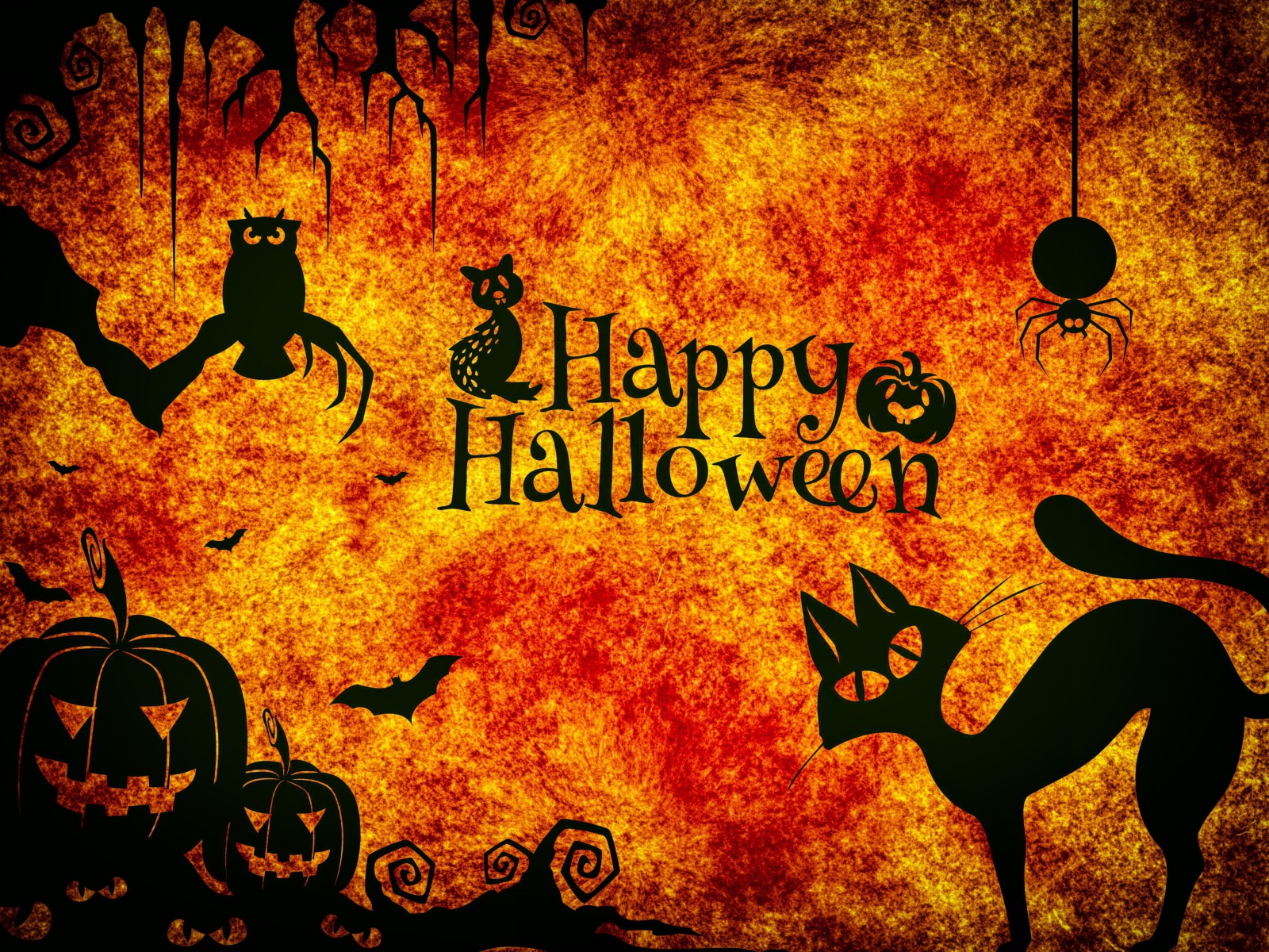 Надпись Счастливого Хэллоуина на оранжевом фоне