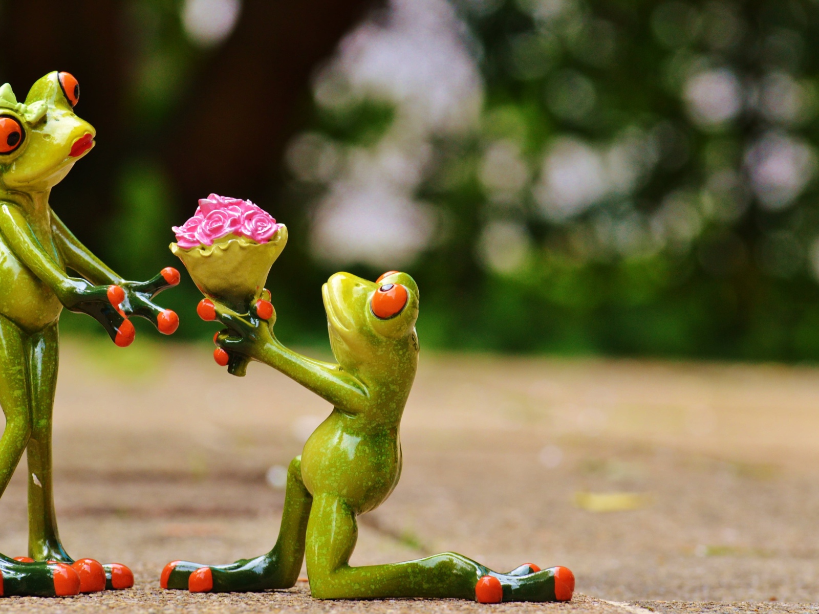 Влюбленная пара фарфоровых лягушек 