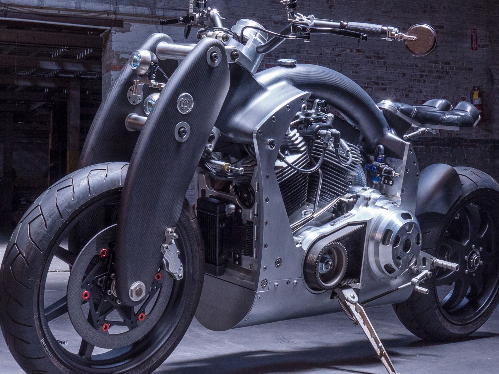 Big gray motorcycle Confederate B120 Wraith