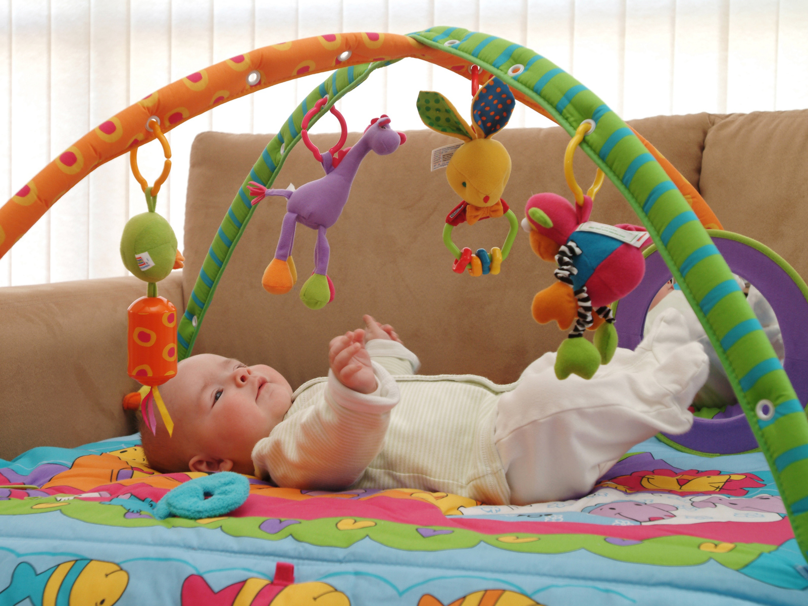 Грудной малыш играет с игрушками