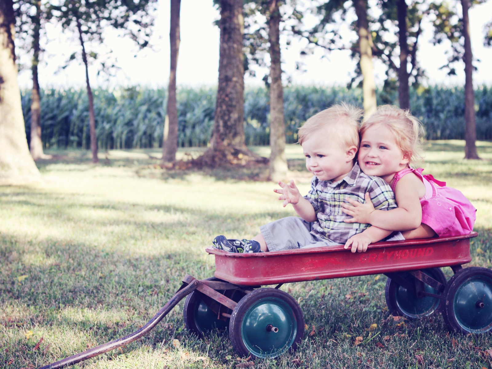 Мальчик и девочка сидят в тачке 