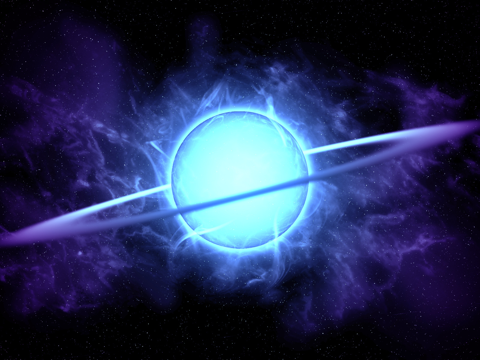 Голубая неоновая планета с кольцом в темном небе