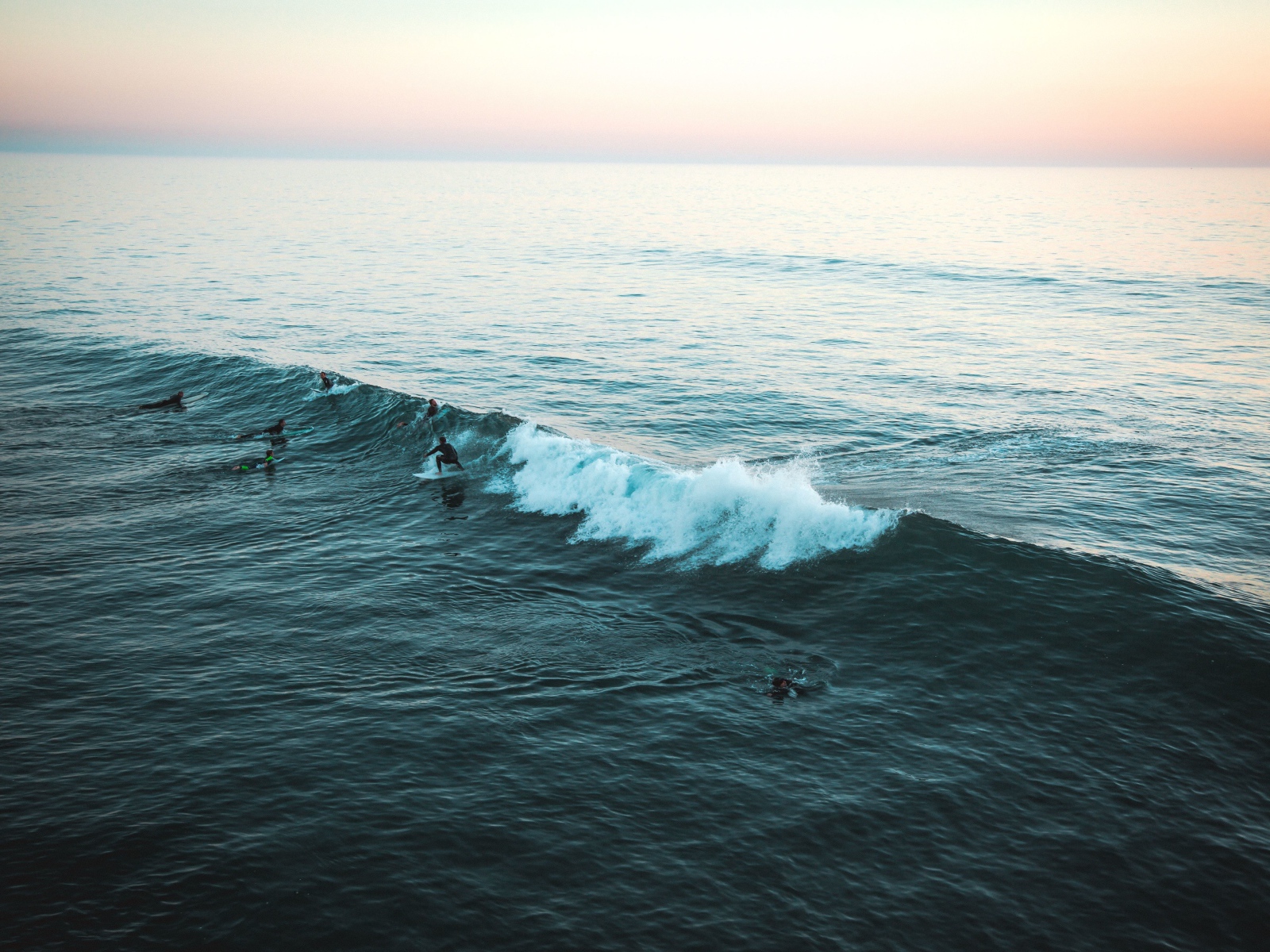 Серфингисты ловят волну в море 