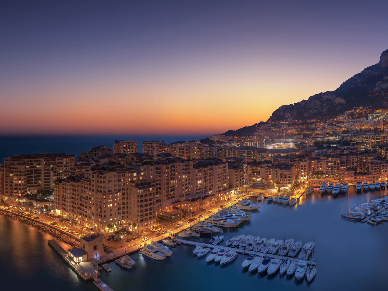 The beautiful night city of Monaco by the ocean