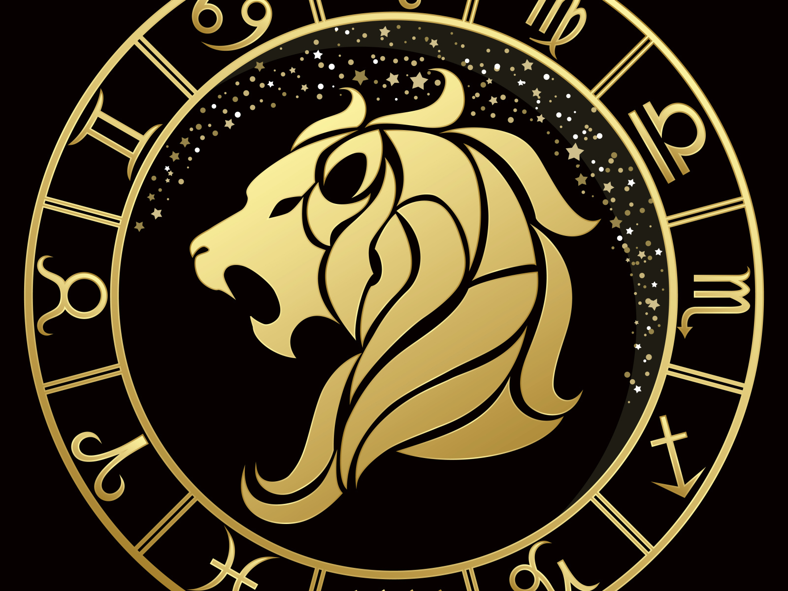 Золотой знак  зодиака лев на черном фоне