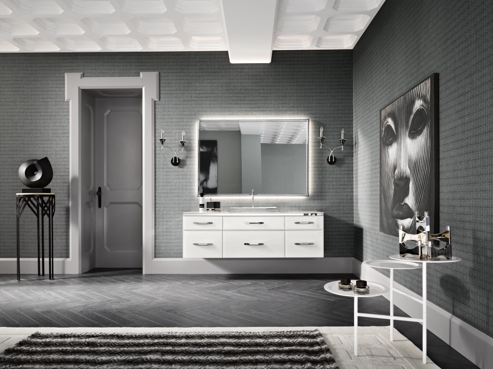 Серая комната в стиле минимализм