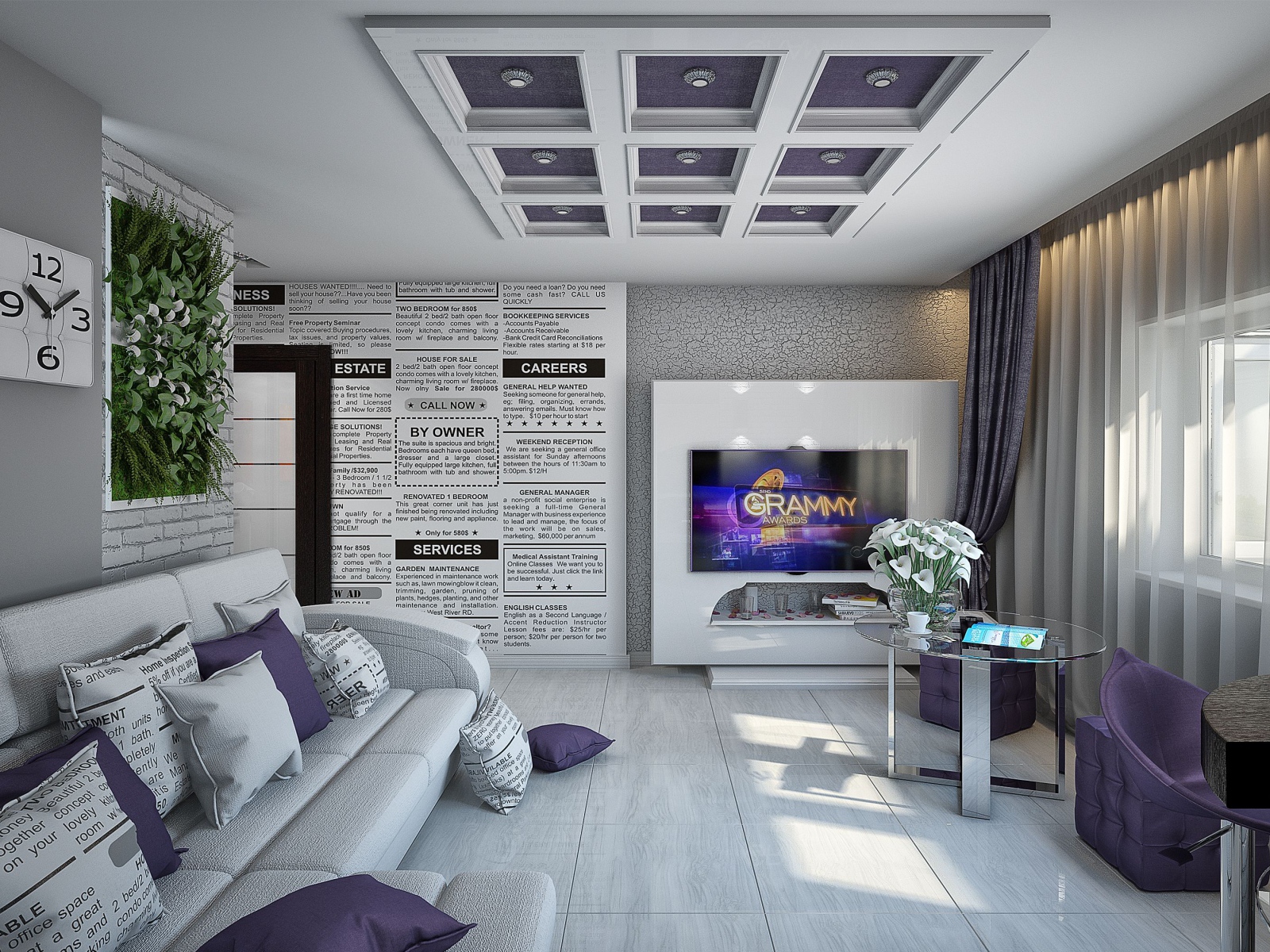 Гостиная комната в стиле хай тек