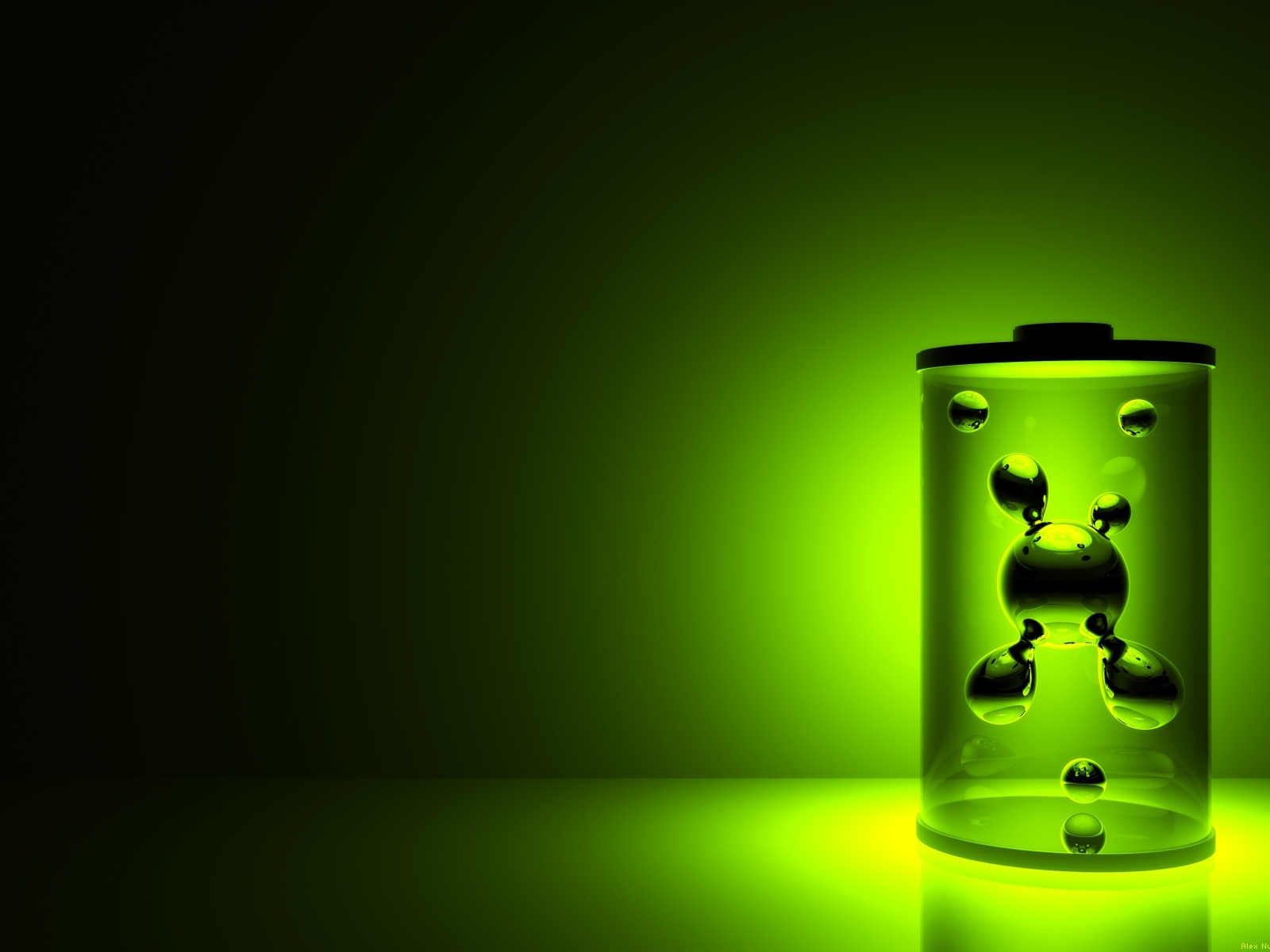 Колба с молекулами на зеленом фоне 3д графика