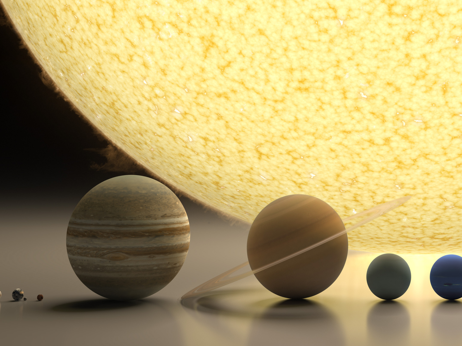 Макеты планет у желтого солнца, 3д графика