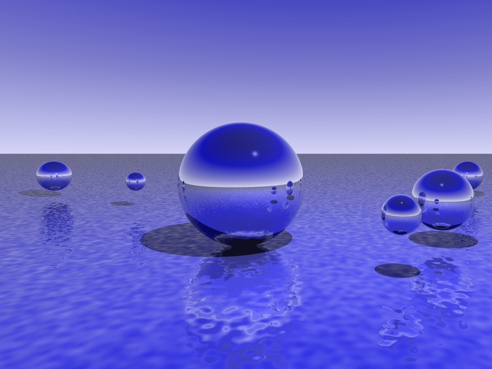 Фиолетовые 3д шары над водой 