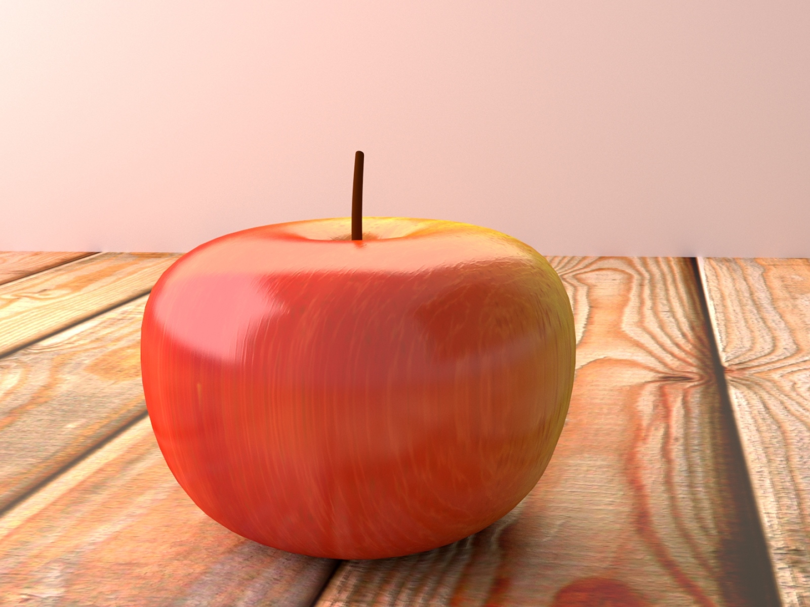 Красное 3д яблоко на деревянном столе 