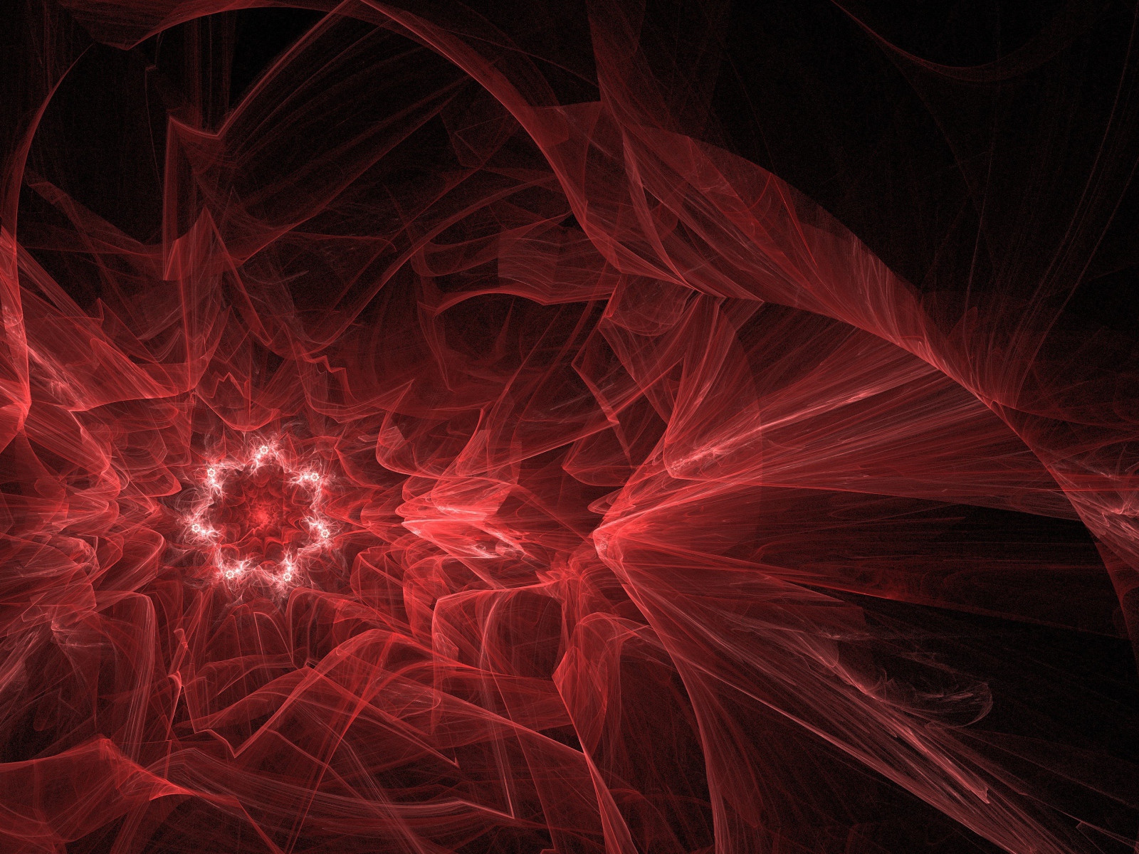 Красный фрактальный рисунок на черном фоне 