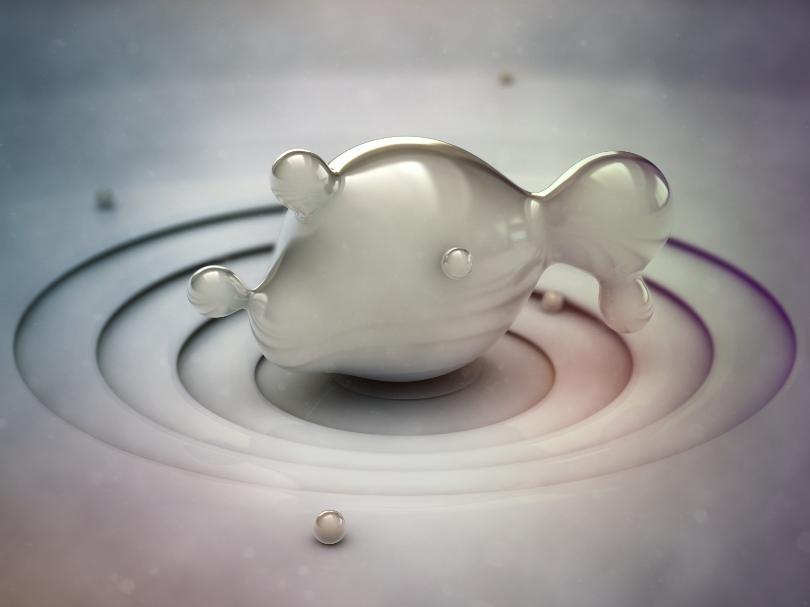 Фигура рыбы из серой субстанции, 3д графика