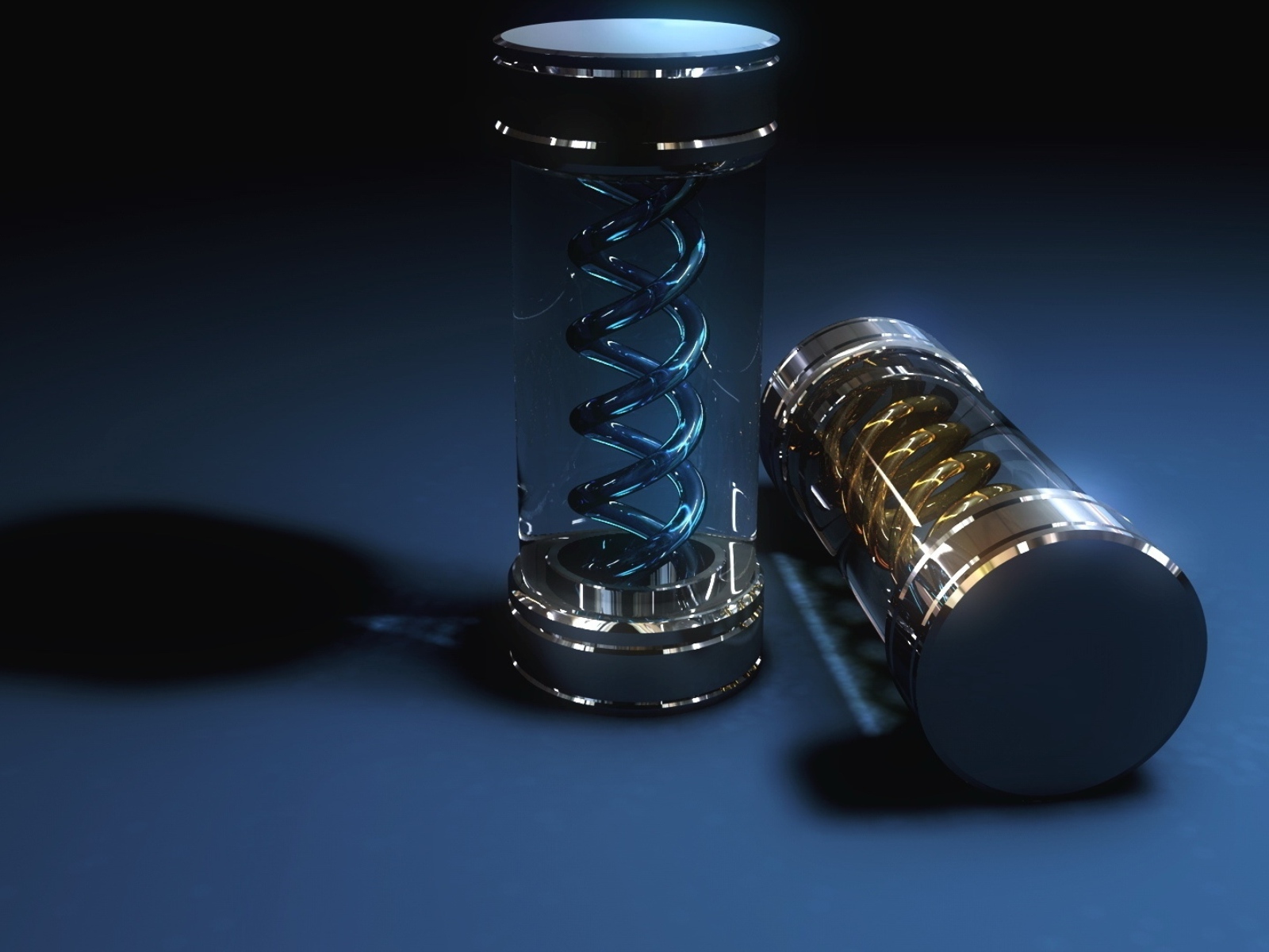 Два стеклянных футляра со спиралью, 3д графика