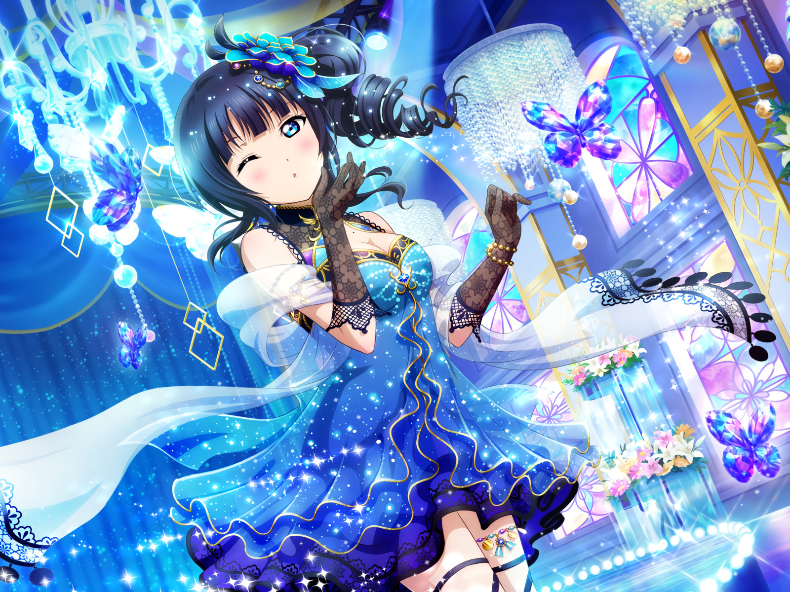 Anime girl in a beautiful blue dress