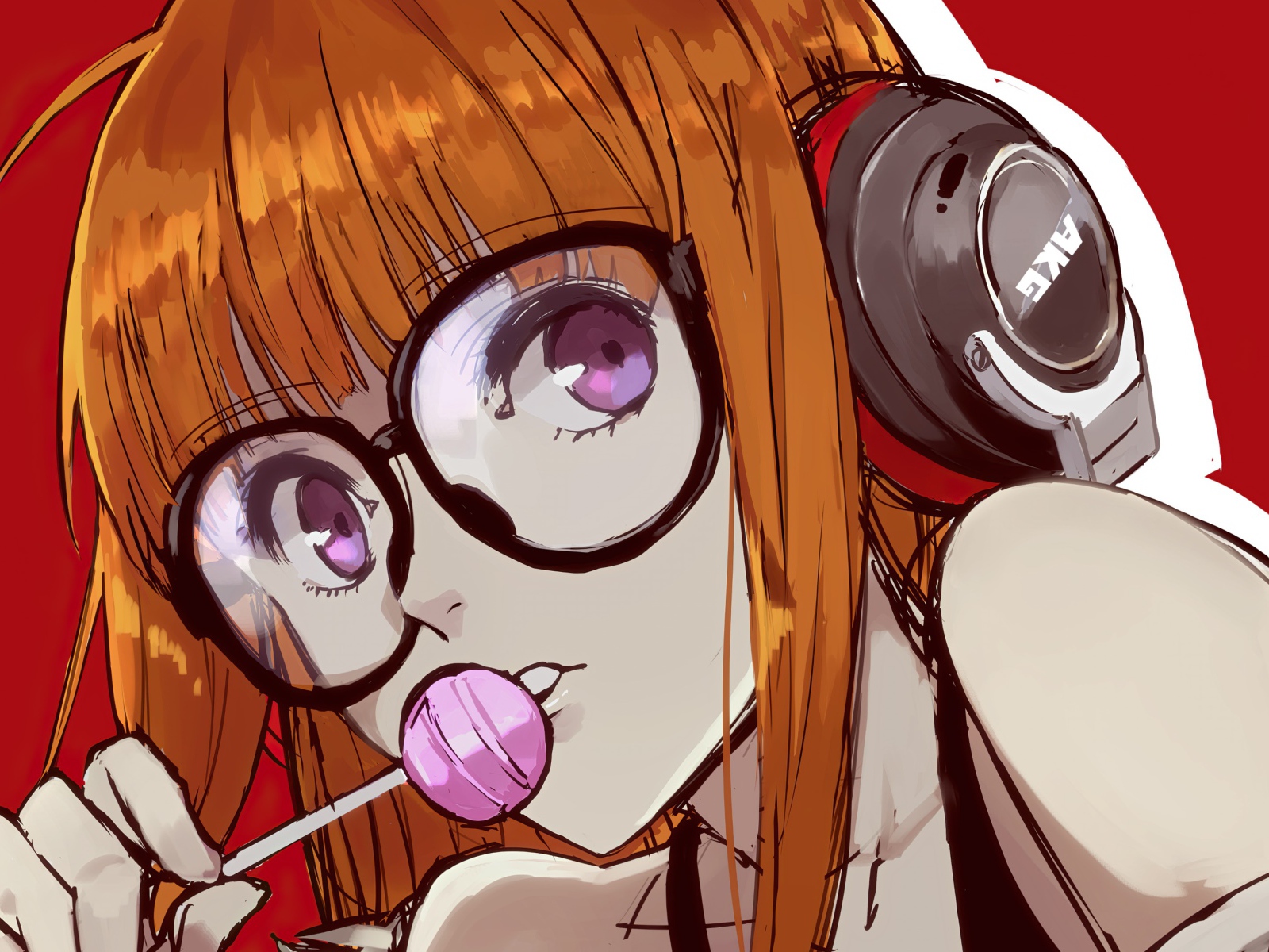 Девушка аниме с наушниками на голове 