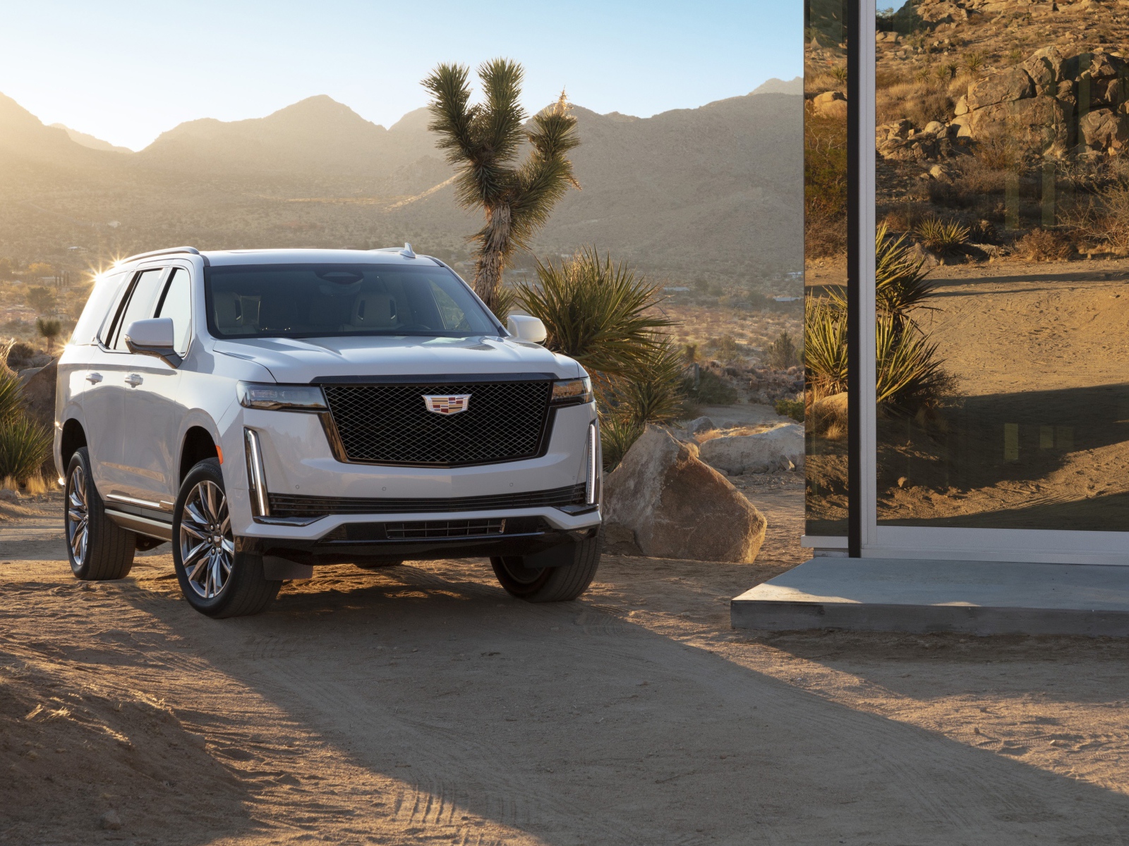 Внедорожник  Cadillac Escalade Platinum Sport, 2021 года у зеркального здания