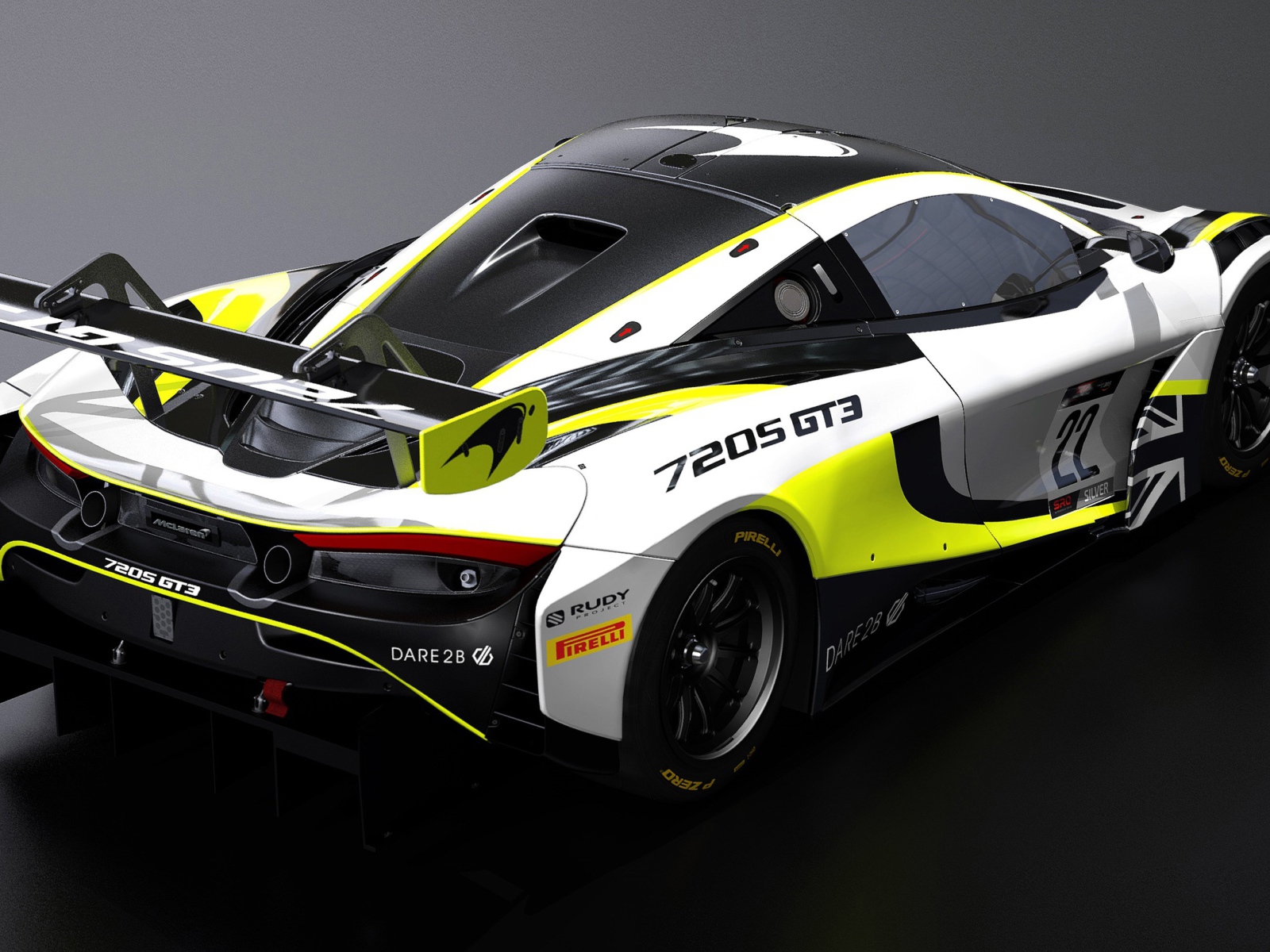 Гоночный автомобиль McLaren 720S GT3 2020 года вид сзади 