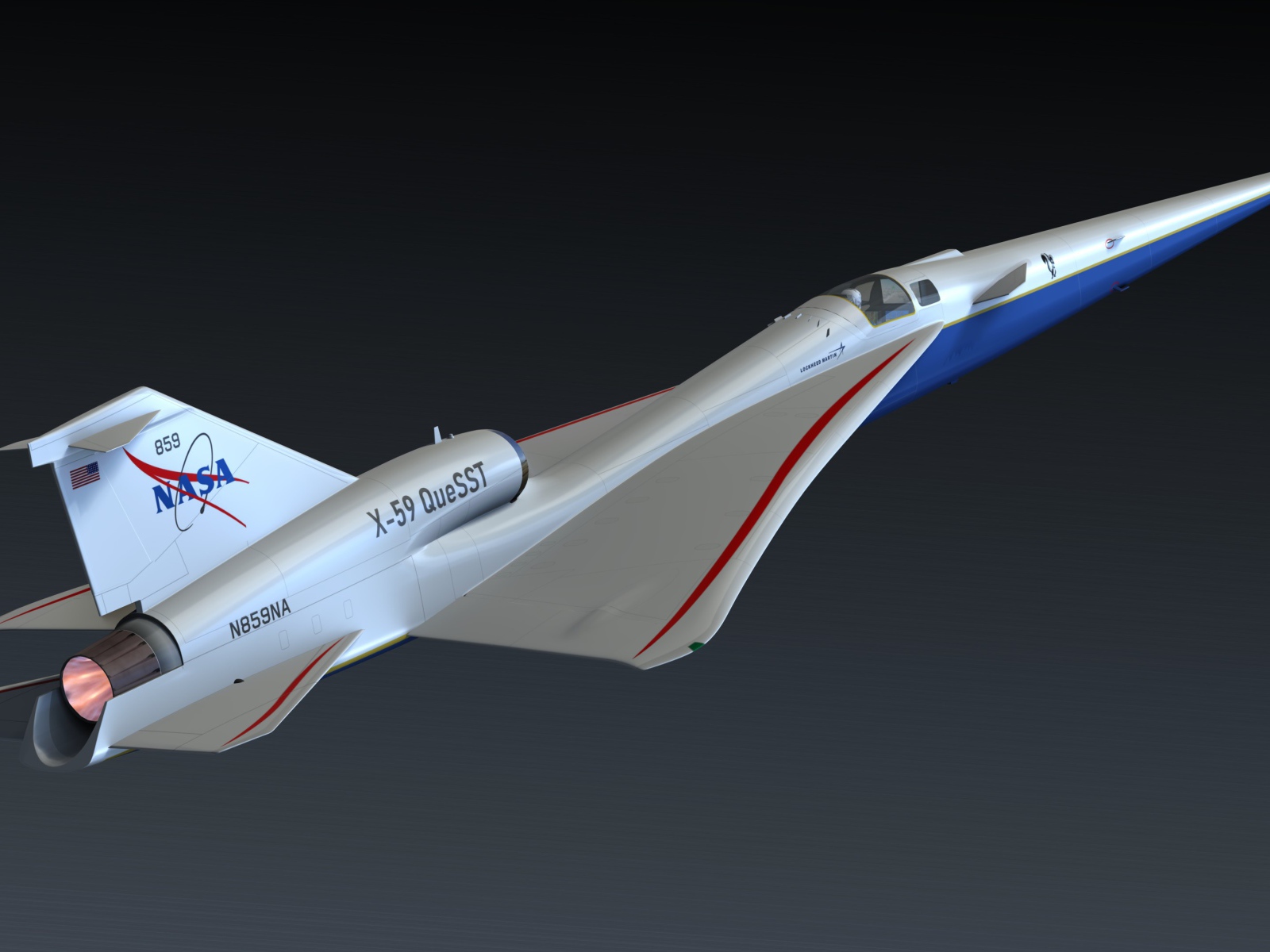 Сверхзвуковой самолет X-59 QueSST на сером фоне