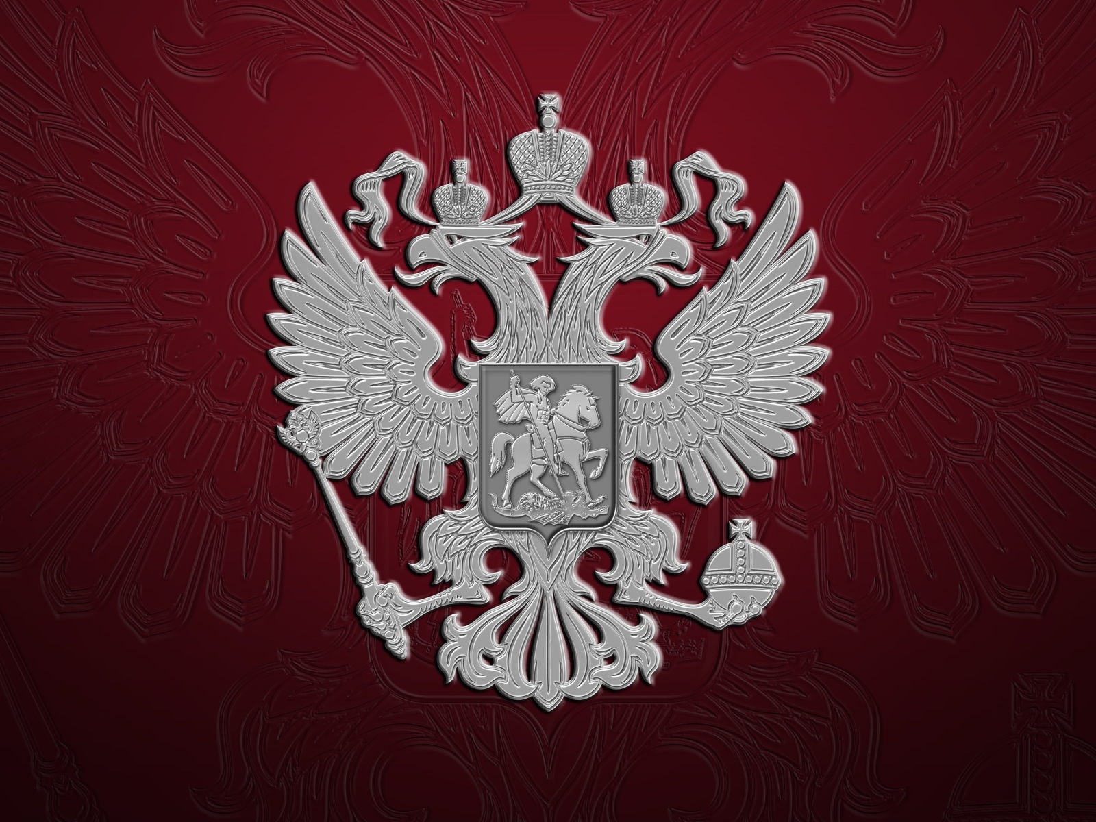 Герб России на бордовом фоне 