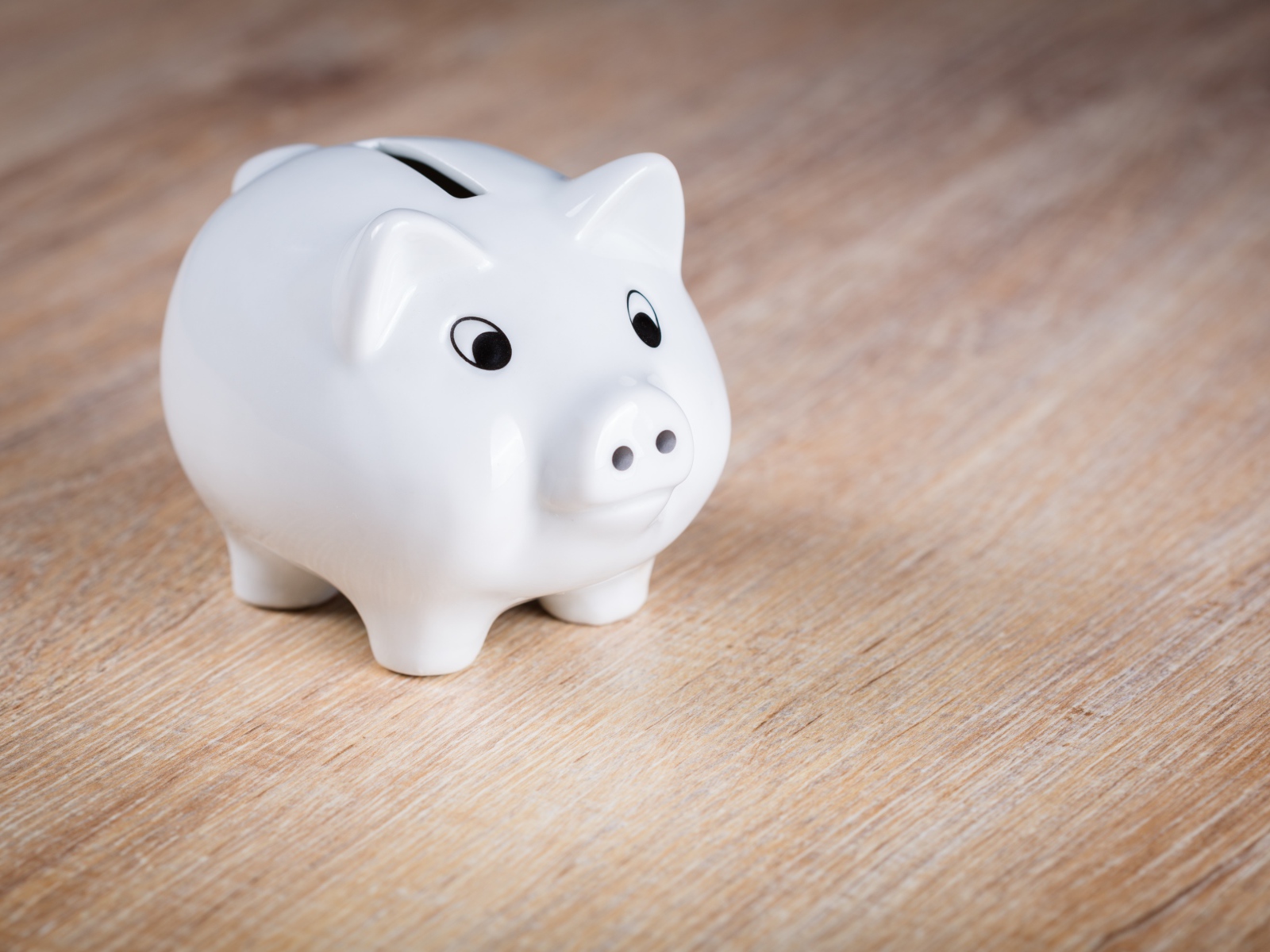 Белая свинья копилка на столе 